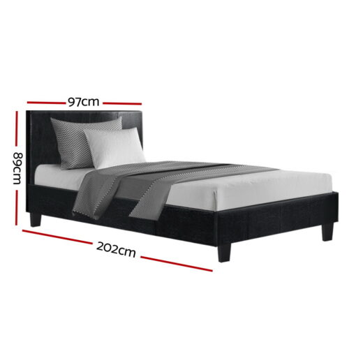 Artiss Neo PU Leather Bed Frame - Black Single - Image 2