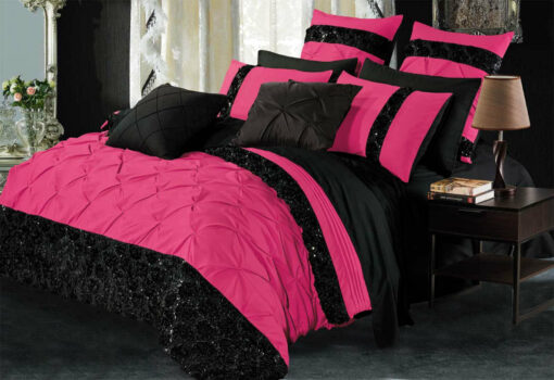 King Size Black & Hot Pink Sequins Quilt Cover Set (3PCS)